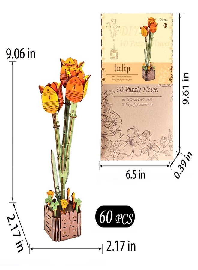 ZhildChen 3D Wooden Puzzles for Kids DIY Wooden Flower Building Block Set Craft for Children Adults to Build Valentine's Day/Mother's Day/ Teacher's Day/ Birthday Gifts (Tulip) - Image 4